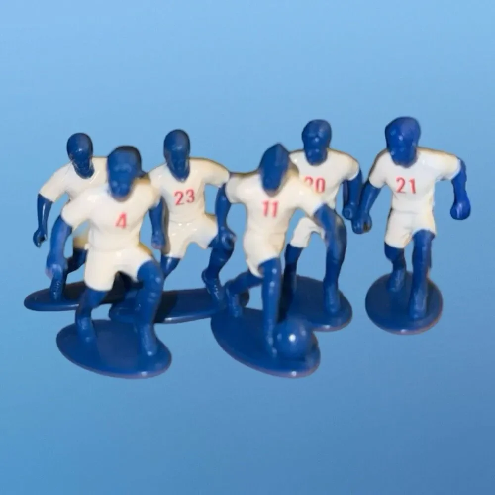 2003 Kaskey Kids Soccer Figures White Blue Players Cake Toppers B21